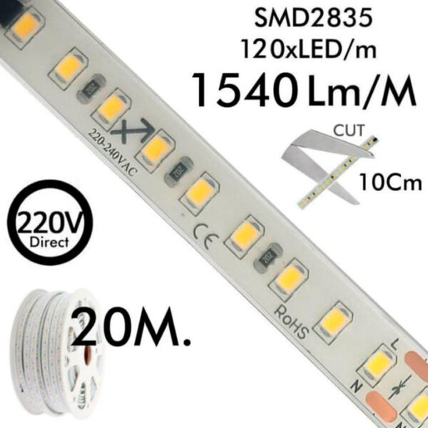 Tira LED 220V - 20 metros - Corte cada 10 cms